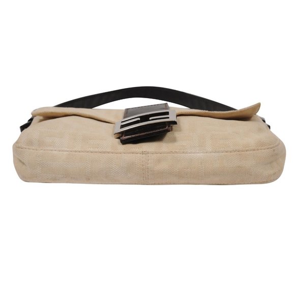 Fendi FF Logo Vintage Zucca Baguette Flap Shoulder Bag Tan Brown Leather Strap - Picture 6 of 16